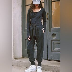 NWOT FP MOVEMENT Make It Count Long Sleeve Jogger Onesie Black